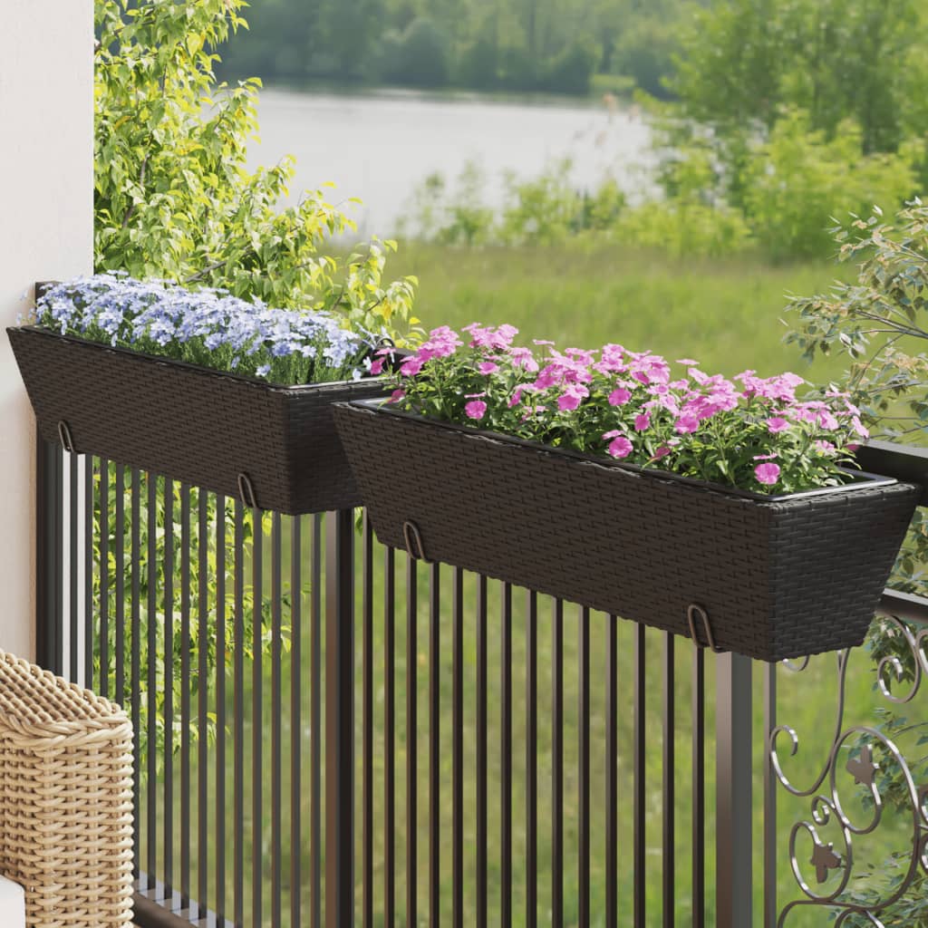 VidaXL Pflanzgefäße 2 Stk. mit Haken Poly Rattan schwarz