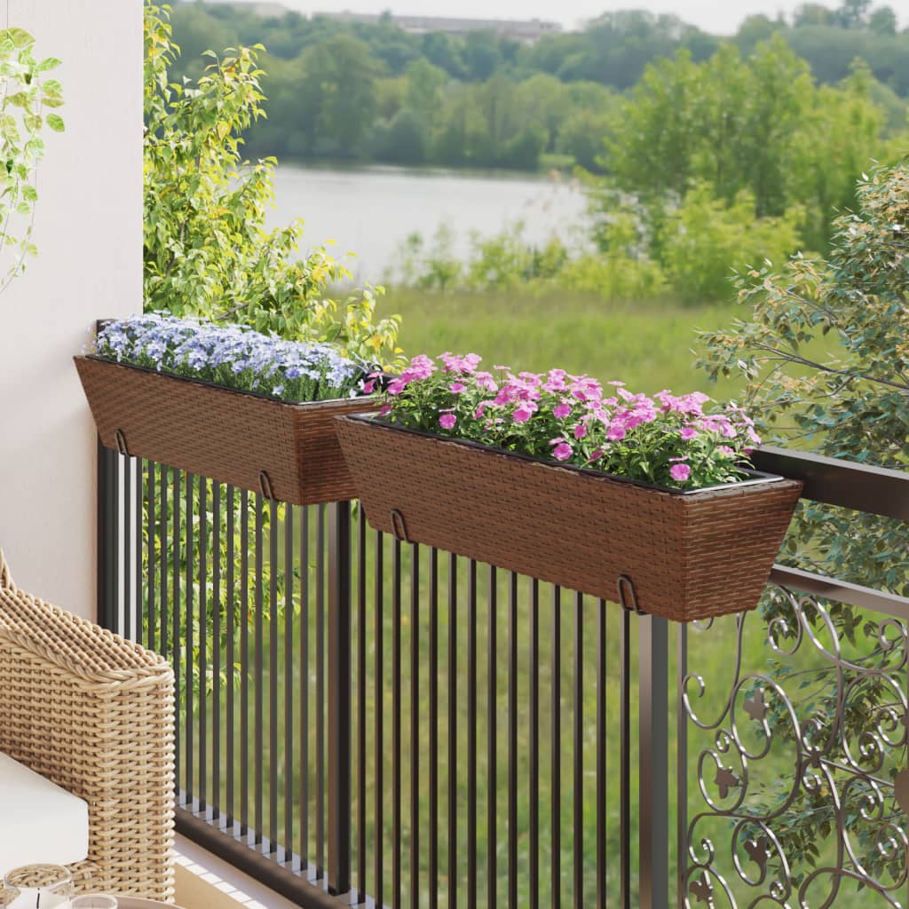 VidaXL Pflanzgefäße 2 Stk. mit Haken Poly Rattan braun