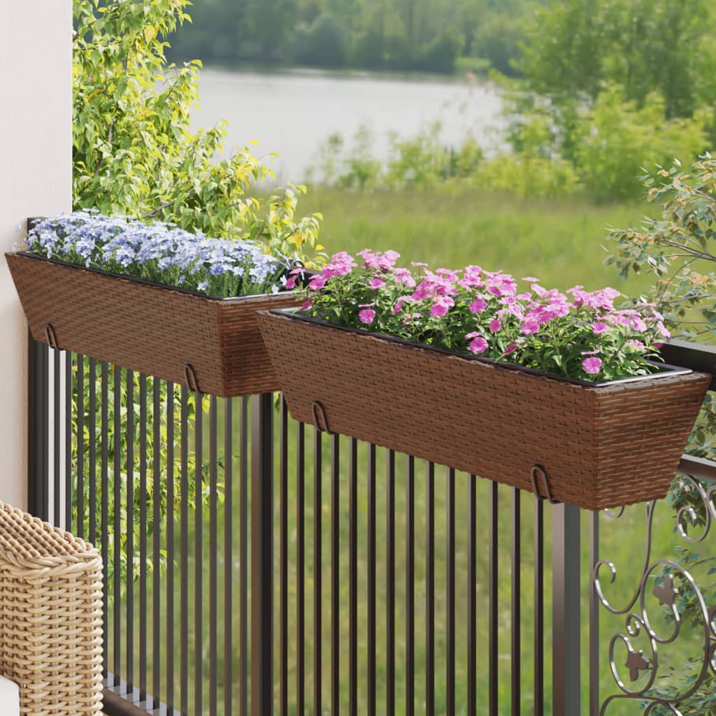 VidaXL Pflanzgefäße 2 Stk. mit Haken Poly Rattan braun