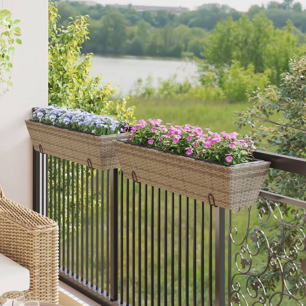 VidaXL Pflanzgefäße 2 Stk. mit Haken Poly Rattan Grau