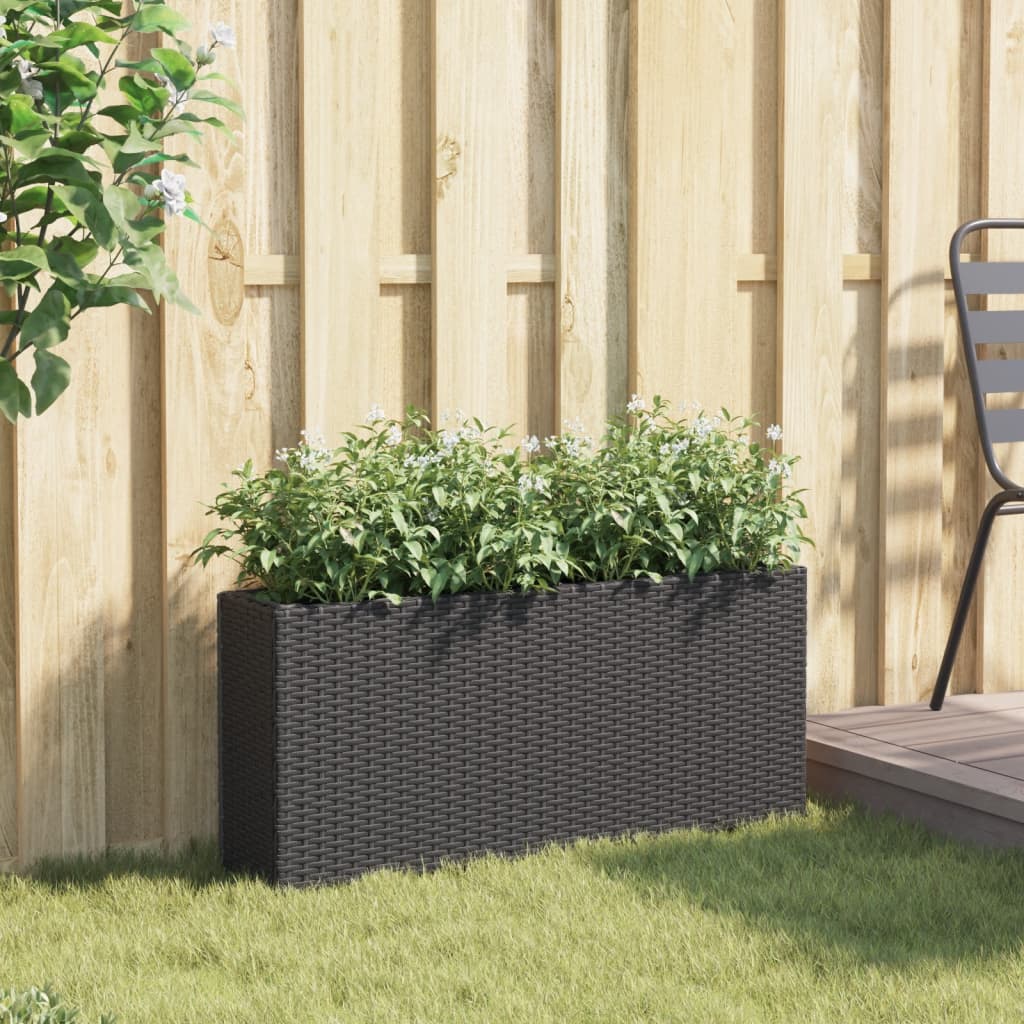 Vidaxl plantenbak met 2 potten 90x20x40 cm poly rattan zwart