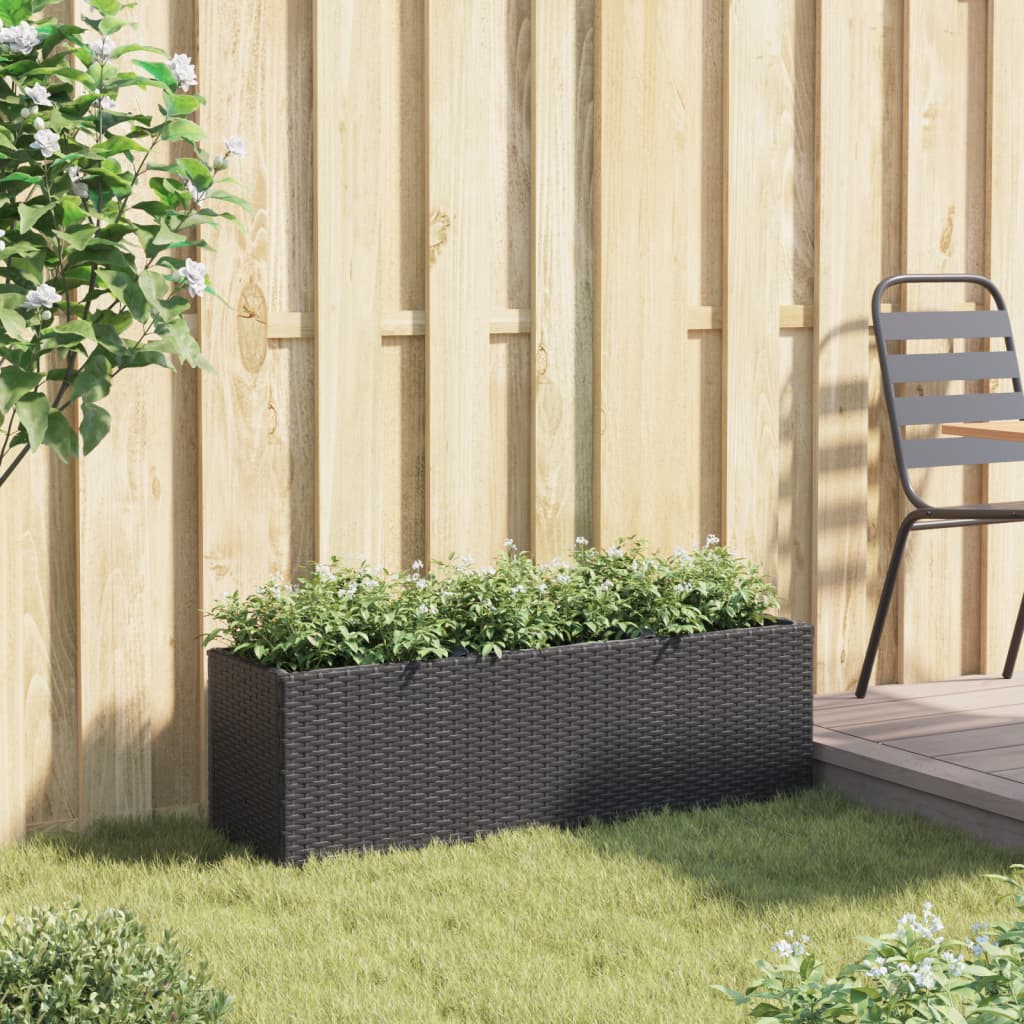 Vidaxl plantenbak met 3 potten 105x30x32 cm poly rattan zwart