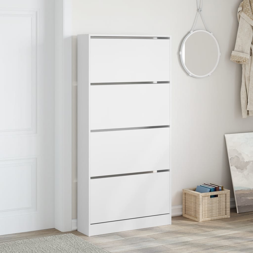 VidaXL Schuhschrank mit 4 Klappschubladen 80x21x163,5 cm weiß