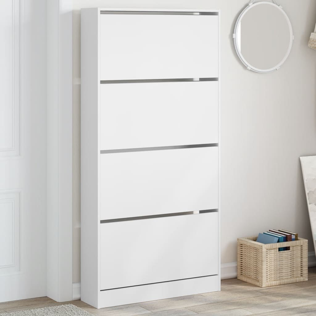 VidaXL Schuhschrank mit 4 Klappschubladen 80x21x163,5 cm weiß
