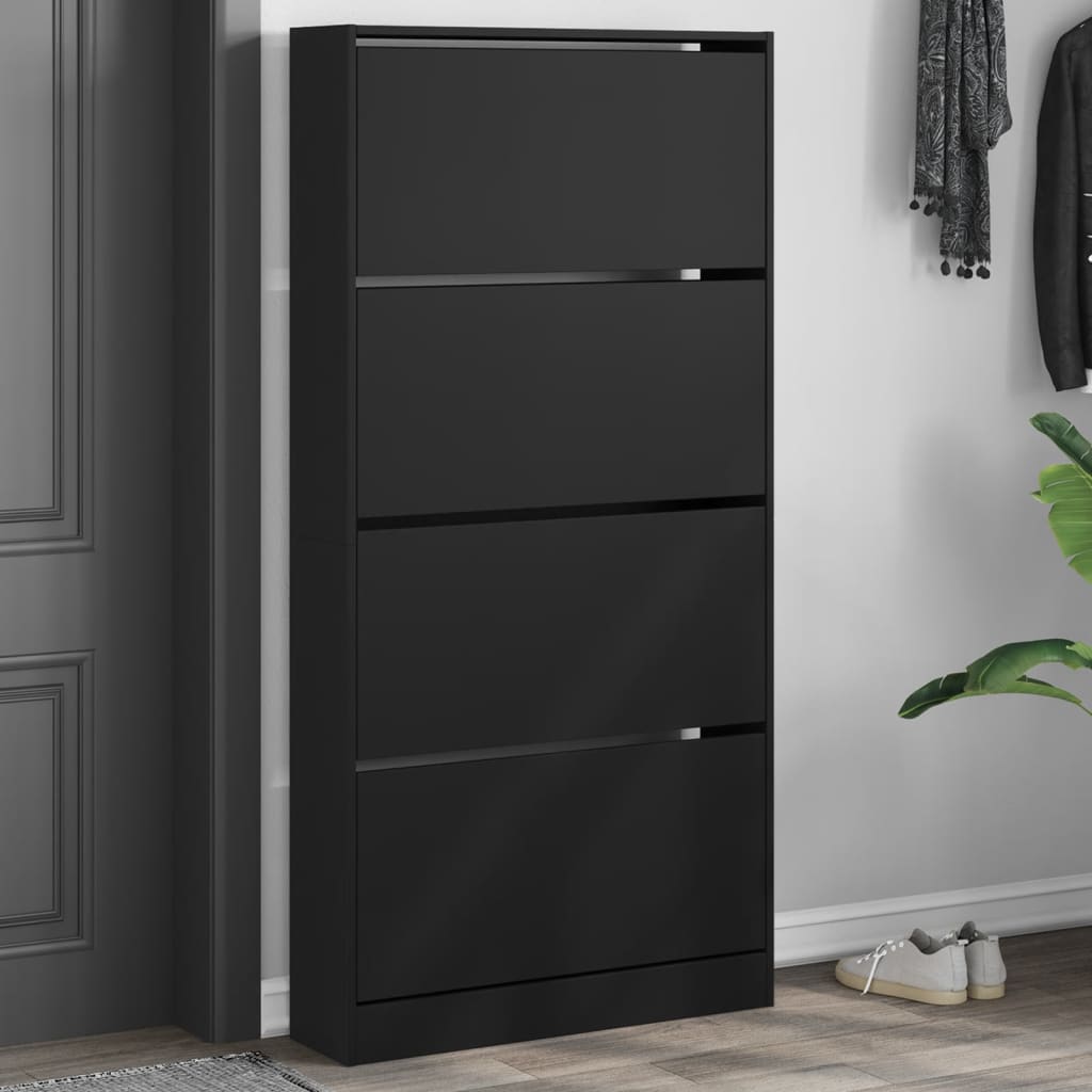 VidaXL Schuhschrank mit 4 klappbaren Schubladen 80x21x163,5 cm schwarz
