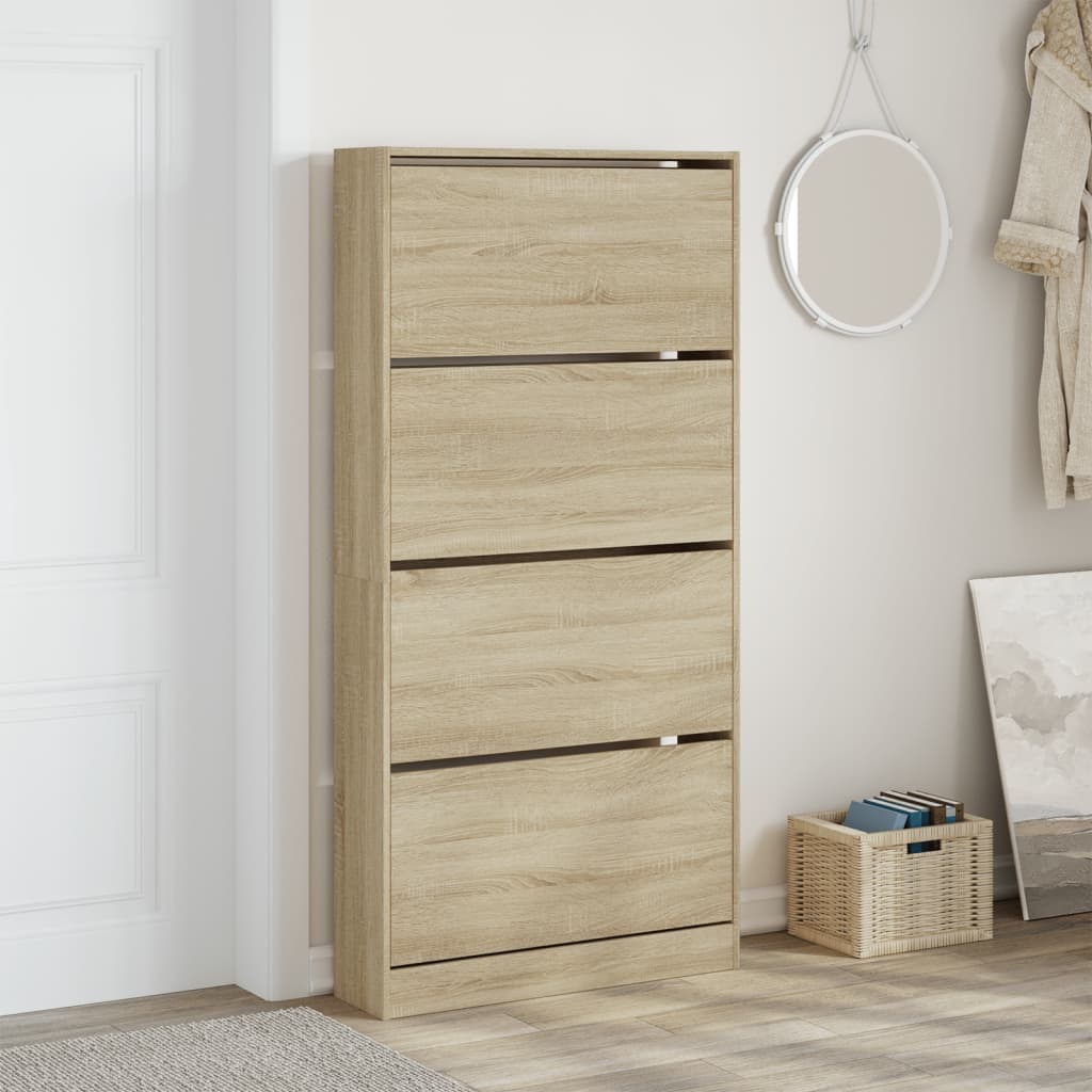 VidaXL Schuhschrank mit 4 klappbaren Schubladen 80x21x163,5 cm Sonoma-Eiche