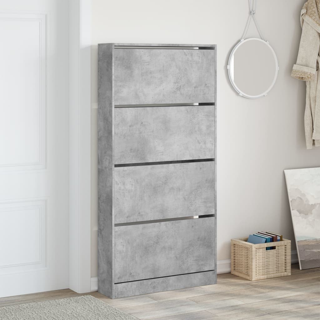 VidaXL Schuhschrank mit 4 klappbaren Schubladen 80x21x163,5 cm betongrau