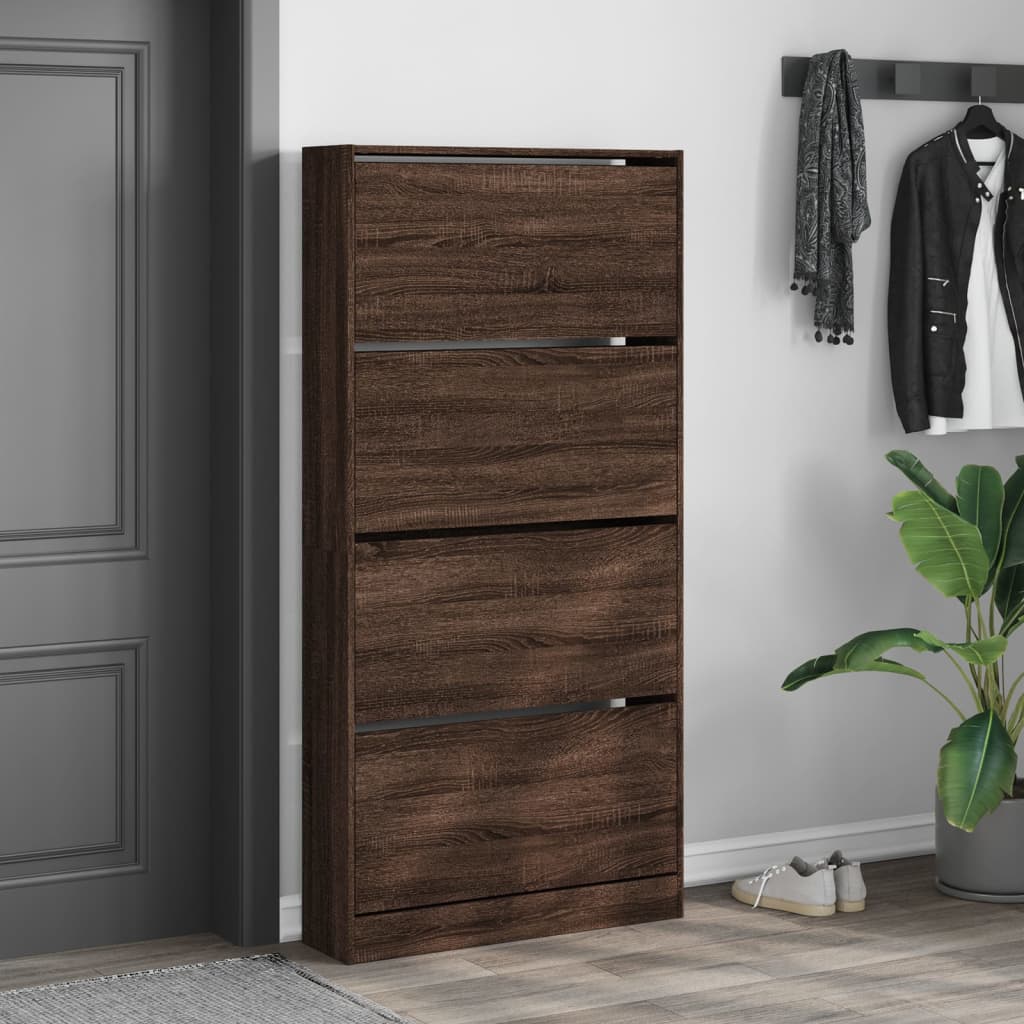 VidaXL Schuhschrank mit 4 klappbaren Schubladen 80x21x163,5 cm, Farbe Eiche braun