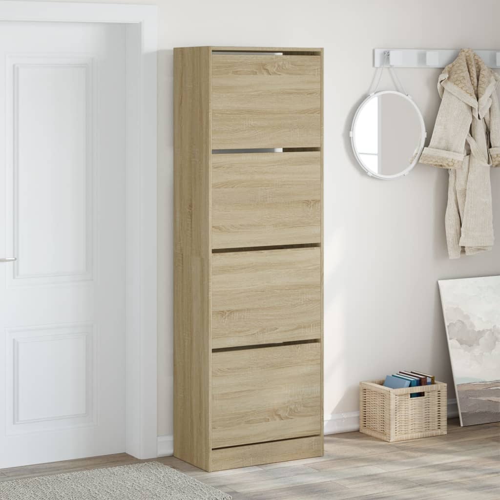 VidaXL Schuhschrank mit 4 klappbaren Schubladen 60x34x187,5 cm Sonoma-Eiche