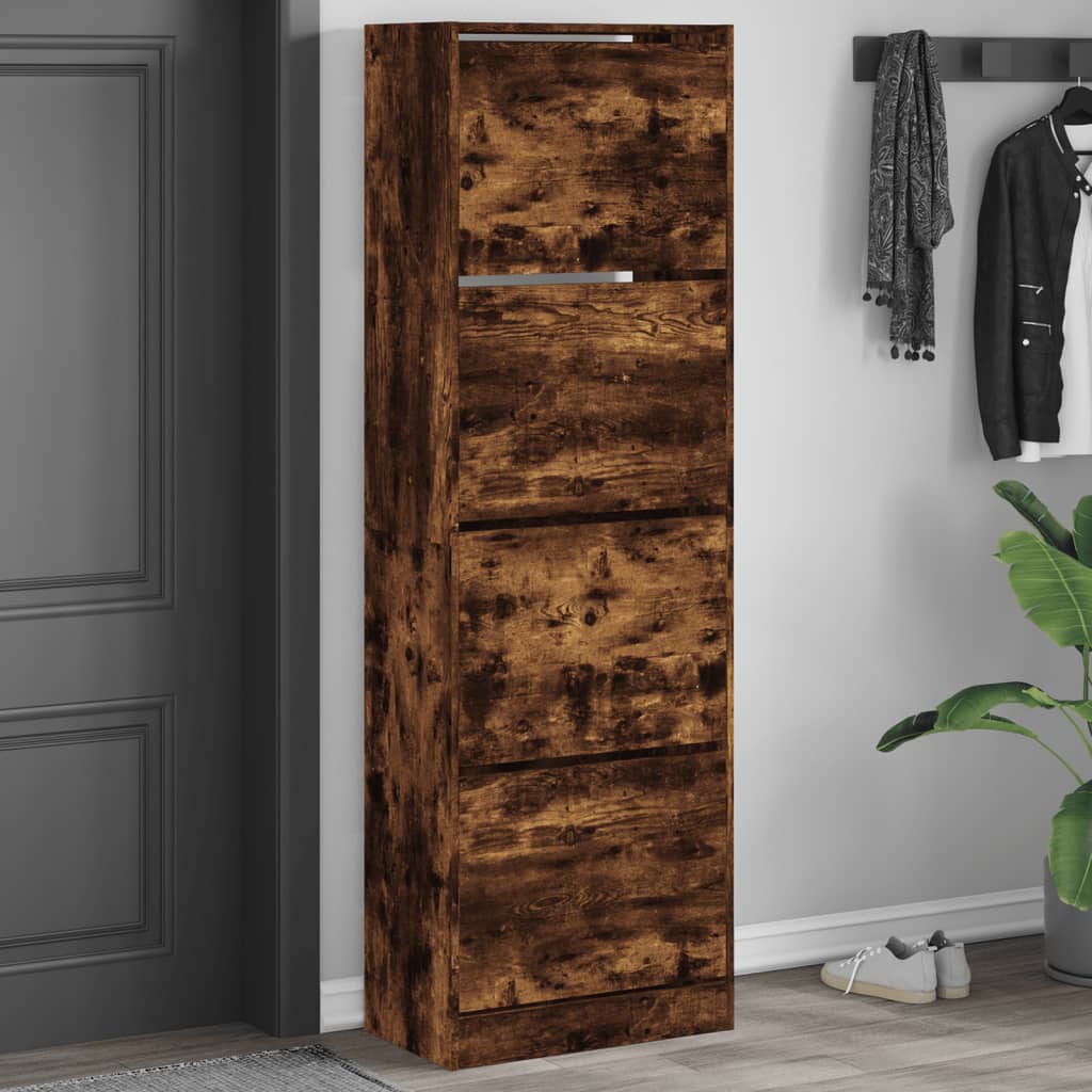VidaXL Schuhschrank mit 4 klappbaren Schubladen 60x34x187,5 cm, Farbe geräucherte Eiche