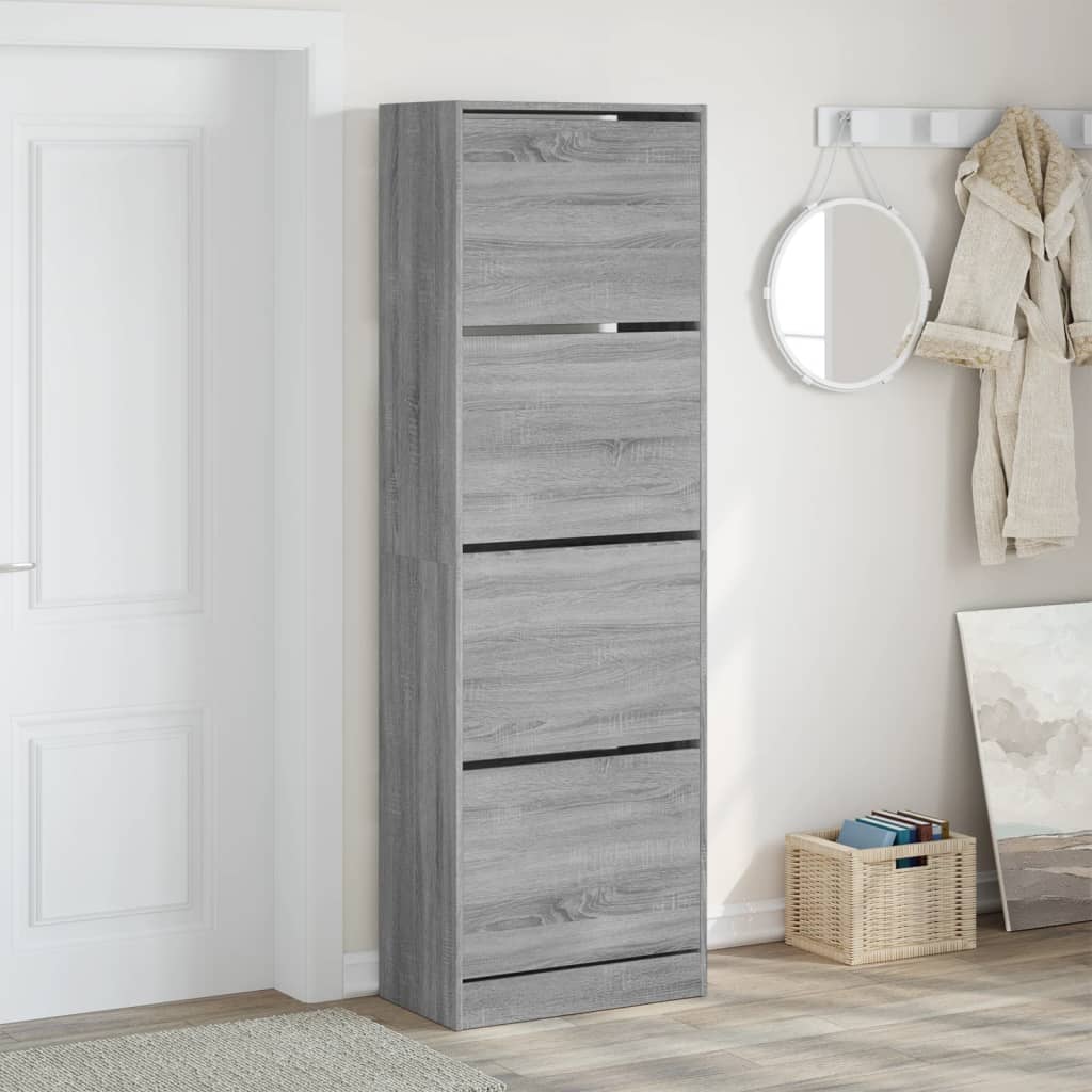 VidaXL Schuhschrank mit 4 klappbaren Schubladen 60x34x187,5 cm graues Sonoma