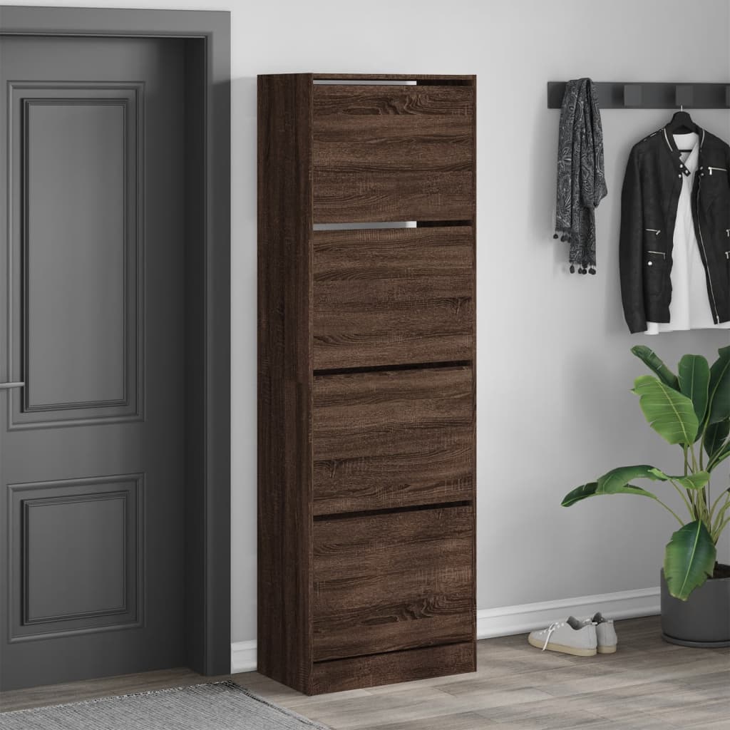 VidaXL Schuhschrank mit 4 klappbaren Schubladen 60 x 34 x 187,5 cm, Farbe Eiche braun