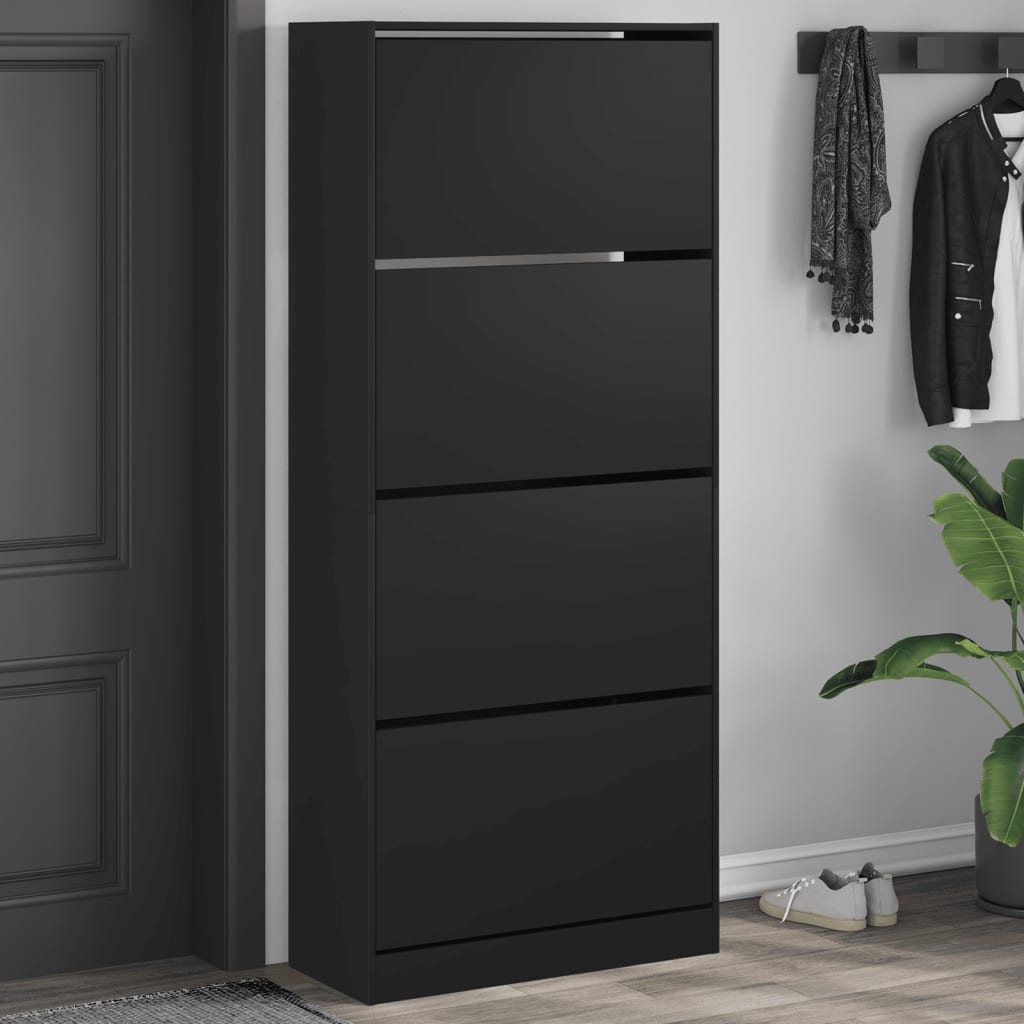 VidaXL Schuhschrank mit 4 klappbaren Schubladen 80x34x187,5 cm schwarz