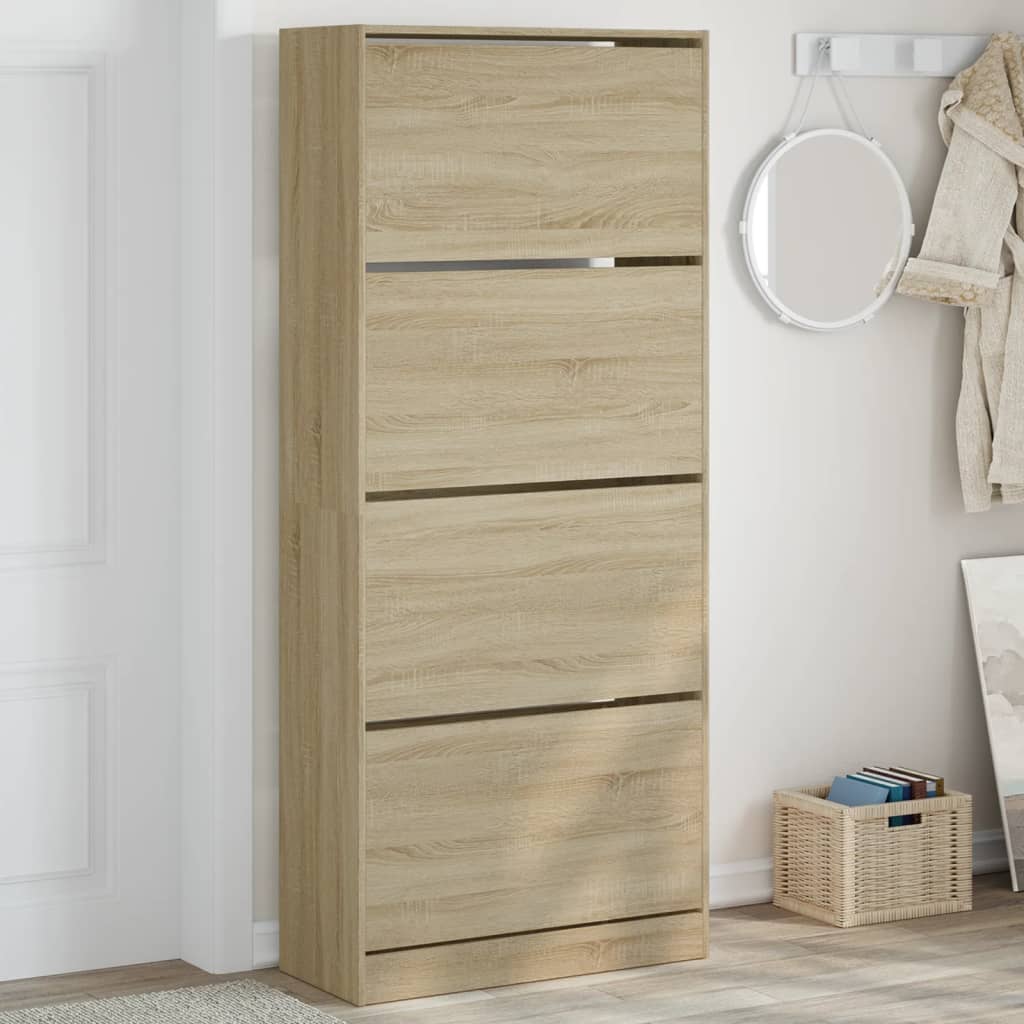 VidaXL Schuhschrank mit 4 klappbaren Schubladen 80x34x187,5 cm Sonoma-Eiche