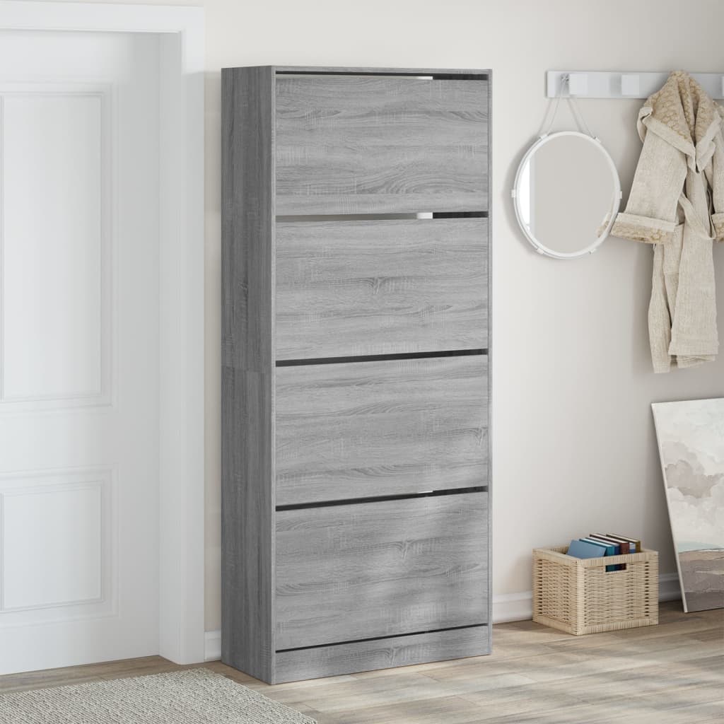 VidaXL Schuhschrank mit 4 klappbaren Schubladen 80x34x187,5 cm grau sonoma