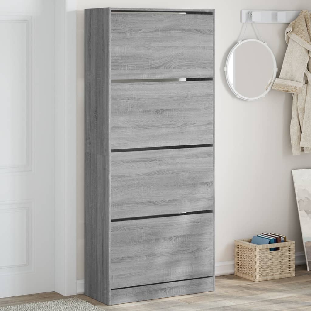 VidaXL Schuhschrank mit 4 klappbaren Schubladen 80x34x187,5 cm grau sonoma