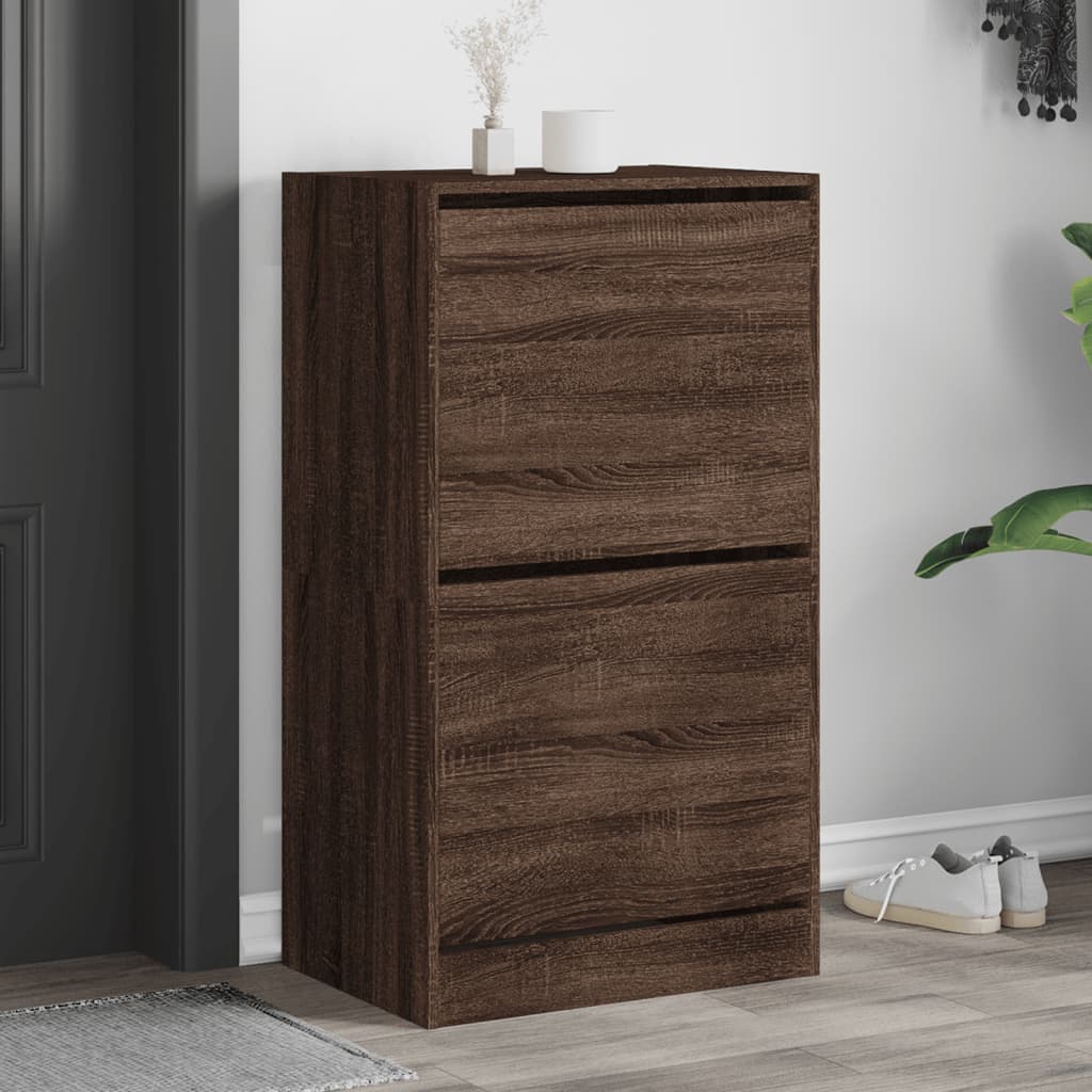 VidaXL Schuhschrank mit 2 Klappschubladen 60x42x108 cm, Farbe Eiche braun