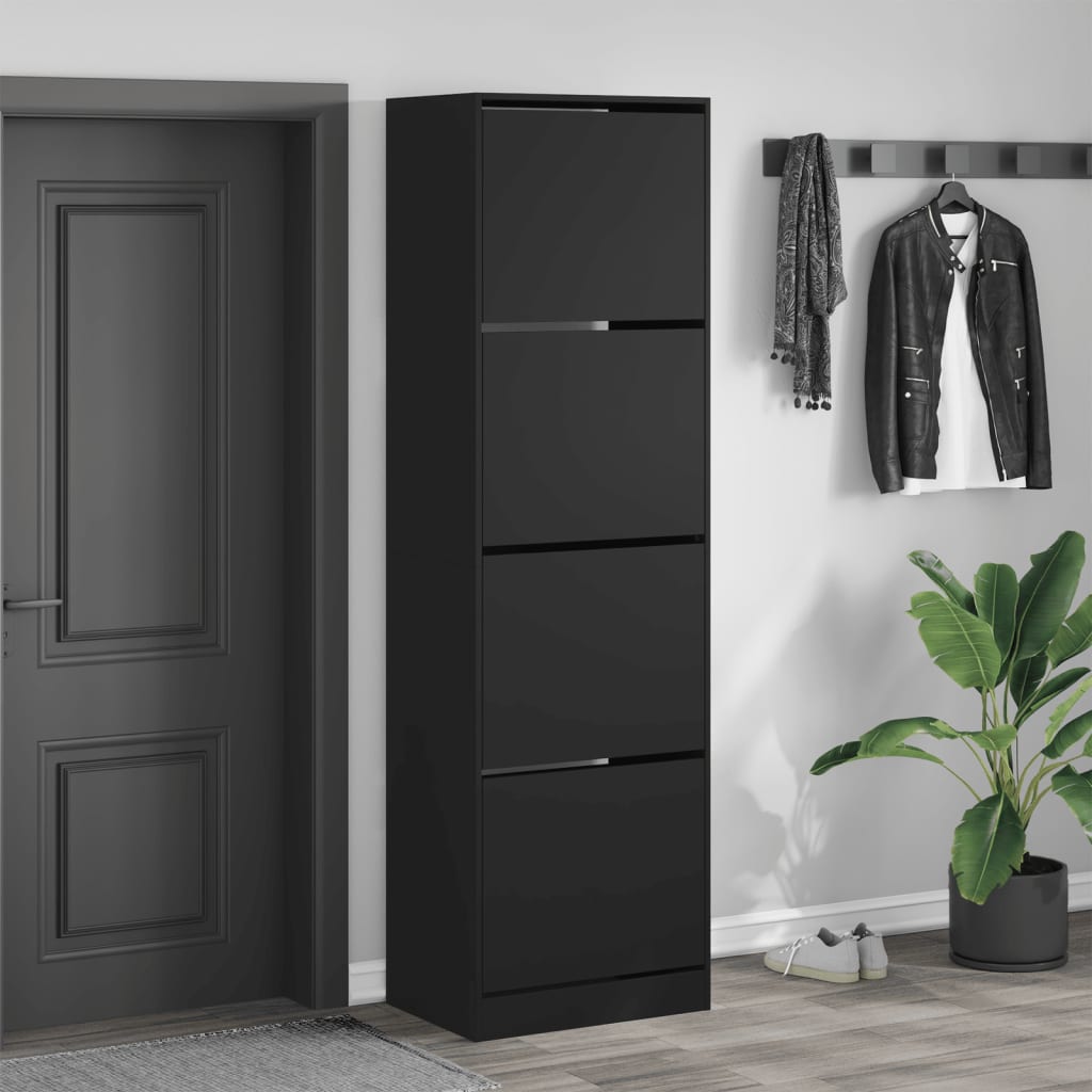VidaXL Schuhschrank mit 4 klappbaren Schubladen 60x42x204 cm schwarz