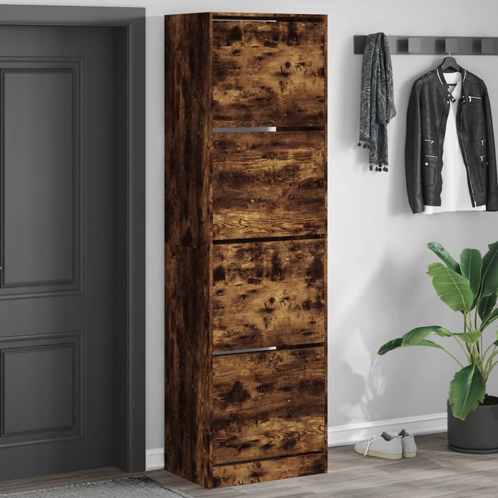 VidaXL Schuhschrank mit 4 klappbaren Schubladen 60x42x204 cm Räuchereiche