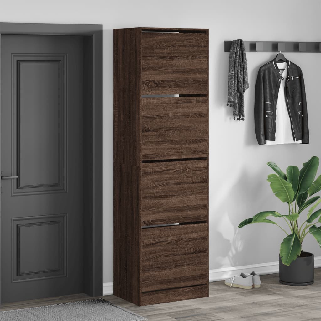 VidaXL Schuhschrank mit 4 klappbaren Schubladen 60x42x204 cm, Farbe Eiche braun
