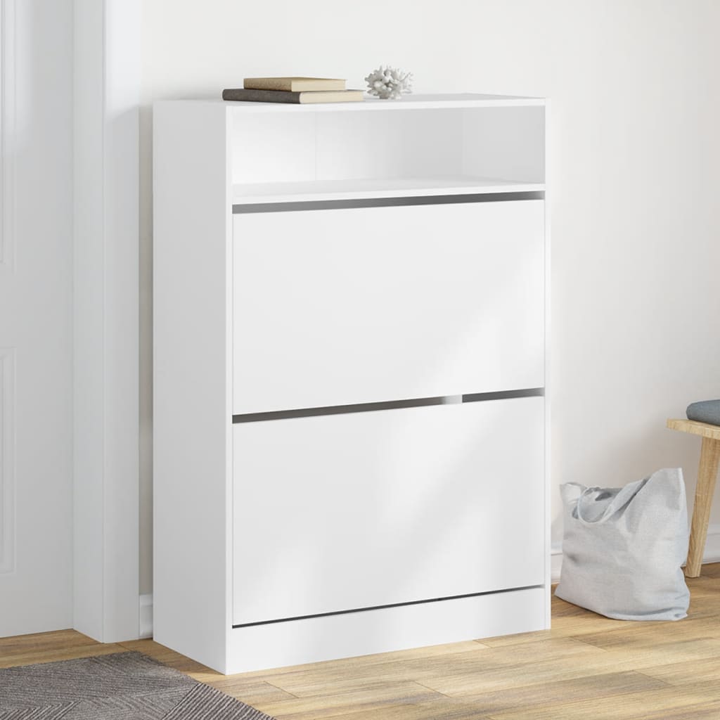 VidaXL Schuhschrank mit 2 Klappschubladen 80x34x116 cm weiß