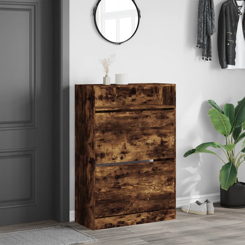 VidaXL Schuhschrank mit 2 klappbaren Schubladen 80x34x116 cm Räuchereiche