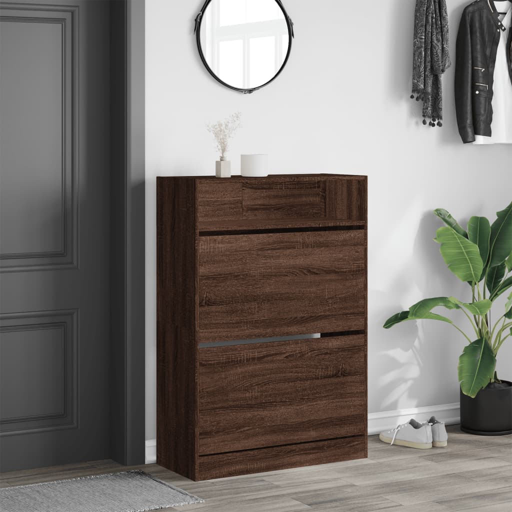 VidaXL Schuhschrank mit 2 Klappschubladen 80x34x116 cm, Farbe Eiche braun