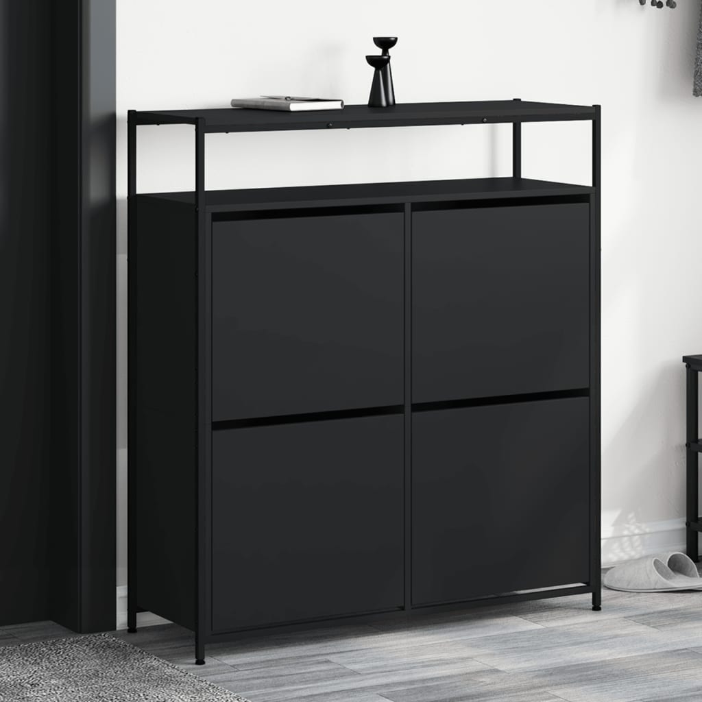 VidaXL Schuhschrank mit 4 klappbaren Schubladen 100x34x112 cm schwarz