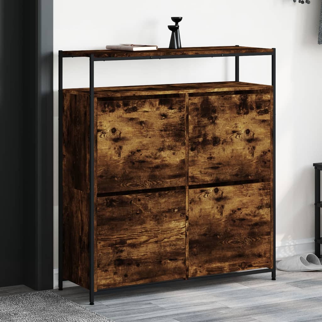 VidaXL Schuhschrank mit 4 klappbaren Schubladen 100x34x112 cm Räuchereiche