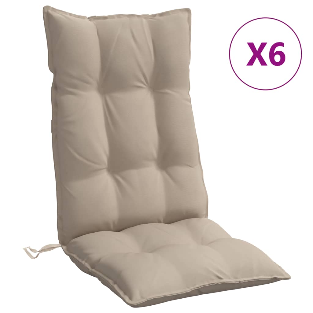 VidaXL Stuhlkissen 6 Stück, hohe Rückenlehne, Oxford-Stoff, Taupe