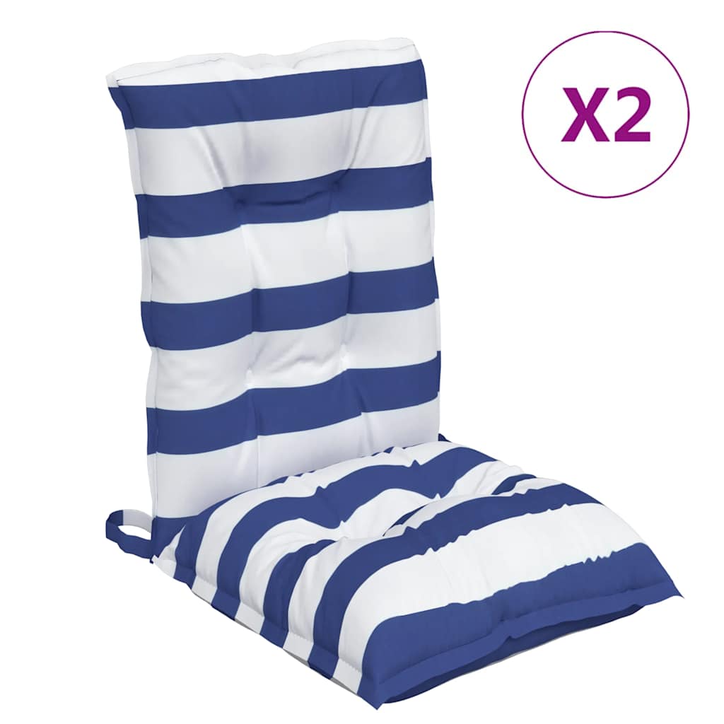 Vidaxl stoelkussens 2 st lage rug gestreept stof wit en blauw