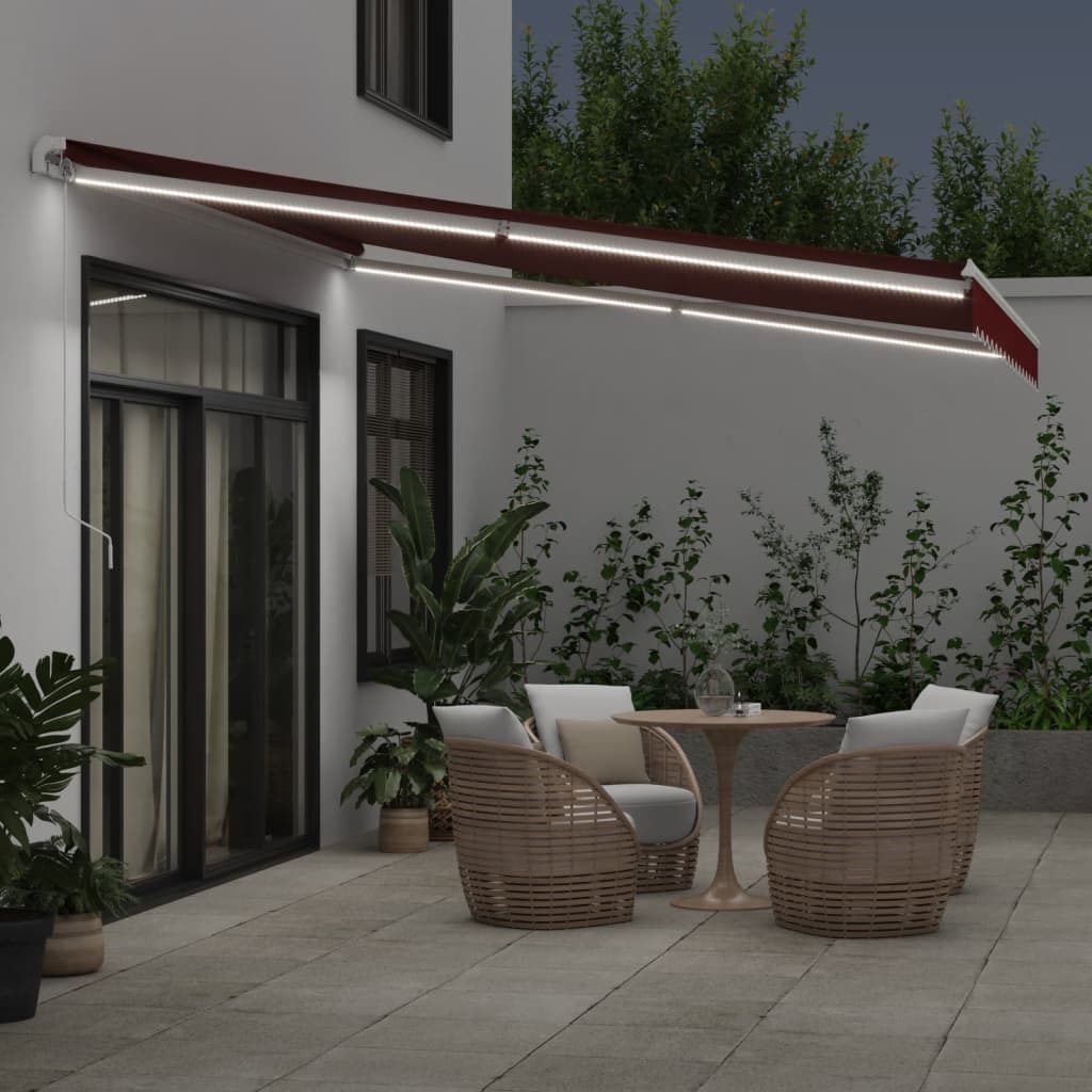 VidaXL Markise manuell ausziehbar mit LED 400x300 cm burgunderrot