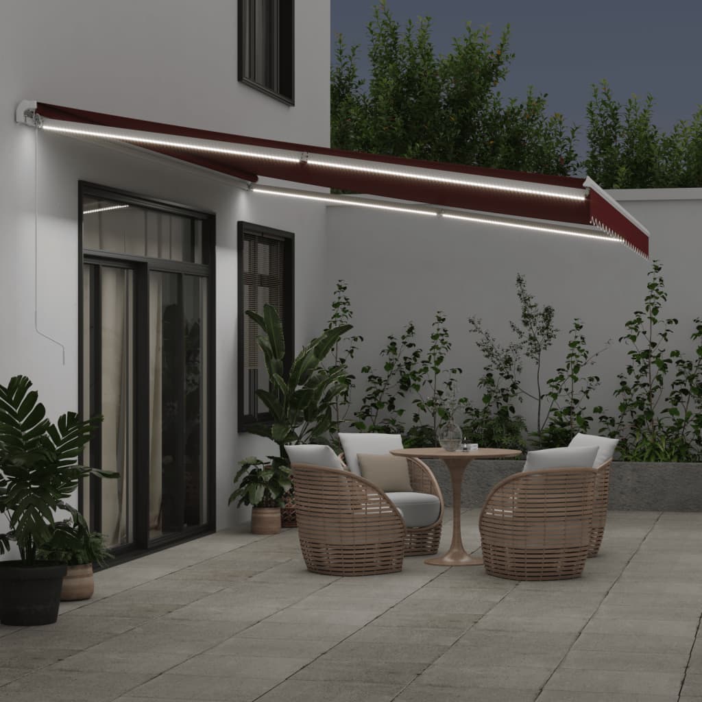 VidaXL Markise manuell ausziehbar mit LED 500x350 cm burgunderrot