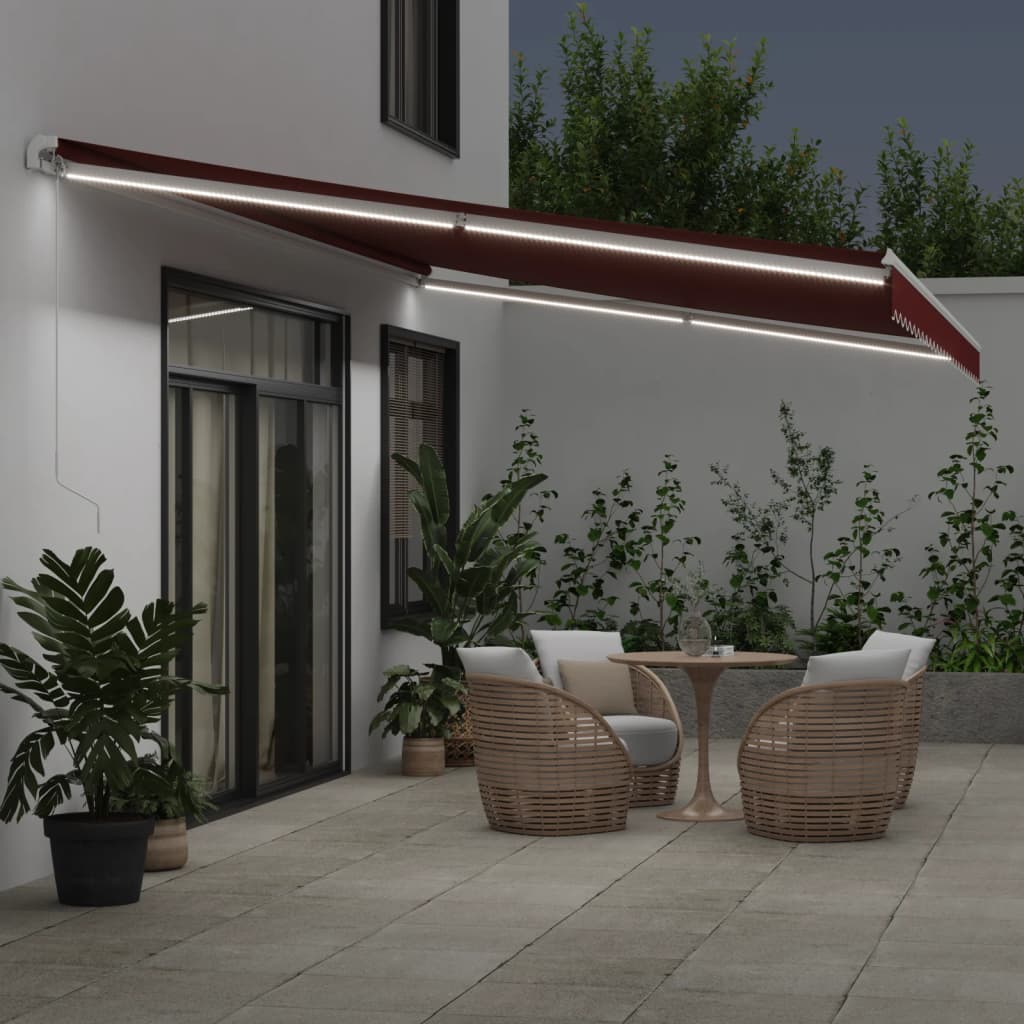 VidaXL Markise manuell ausziehbar mit LED 600x350 cm burgunderrot
