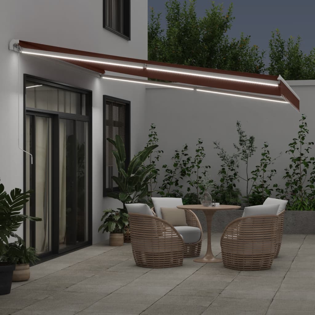 VidaXL Markise manuell ausziehbar mit LED 400x350 cm braun