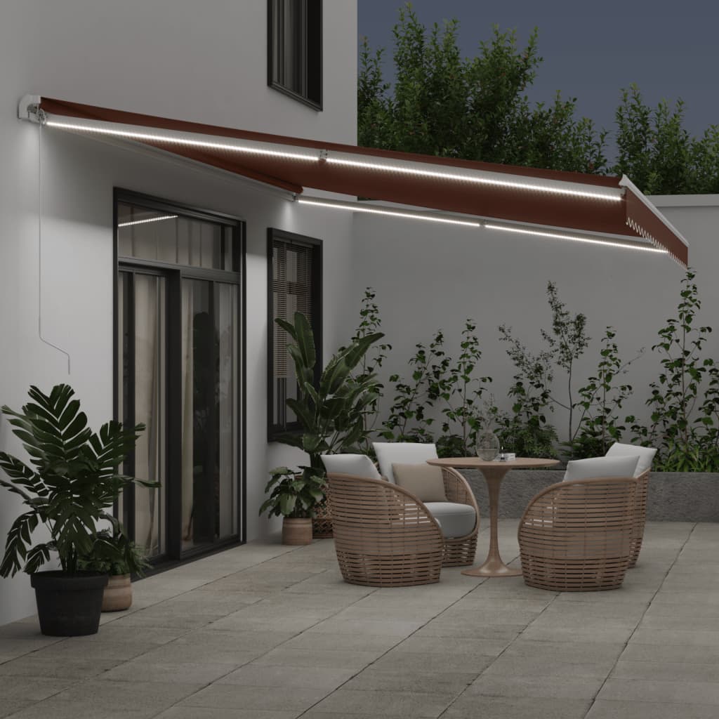 VidaXL Markise manuell ausziehbar mit LED 600x350 cm braun