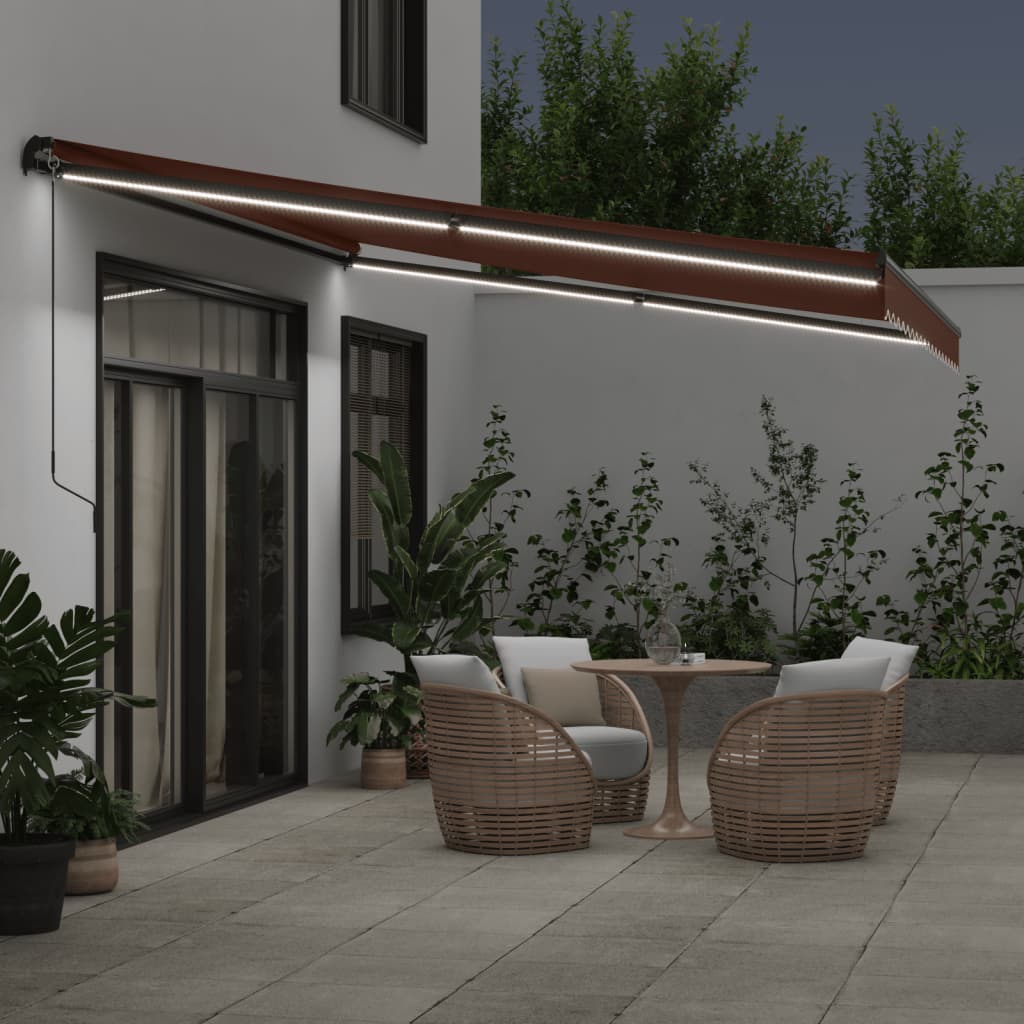 VidaXL Markise manuell ausziehbar mit LEDs 450x350 cm braun