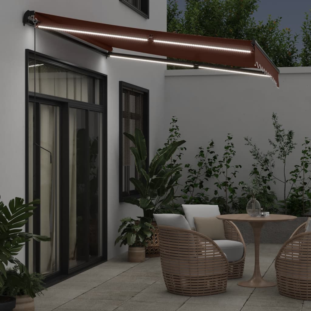 VidaXL Markise manuell ausziehbar mit LEDs 300x250 cm braun
