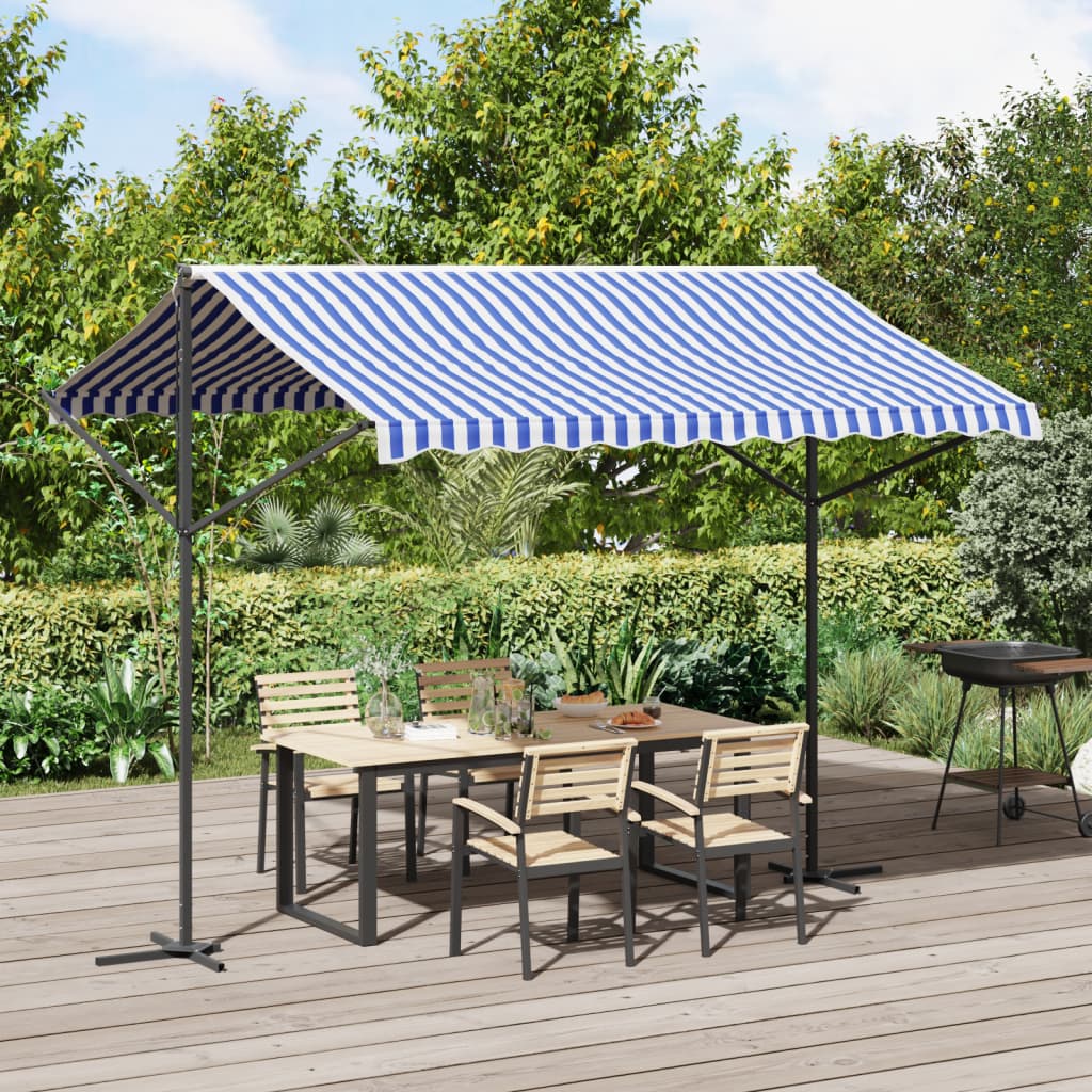 VidaXL Markise freistehend 300x300 cm Stoff und Stahl blau und weiß