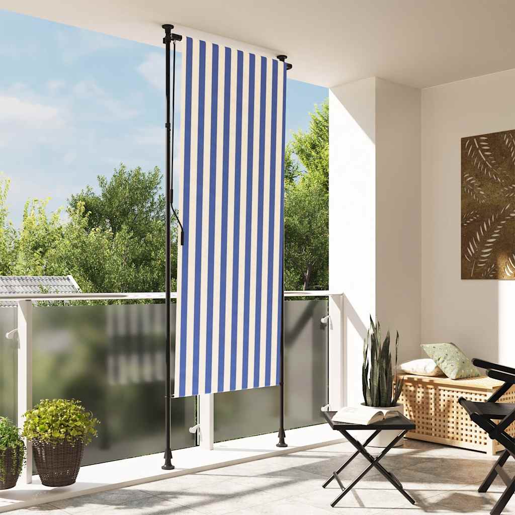 Vidaxxl Außenrollo 120x270 cm Stoff und Stahl blau und weiß