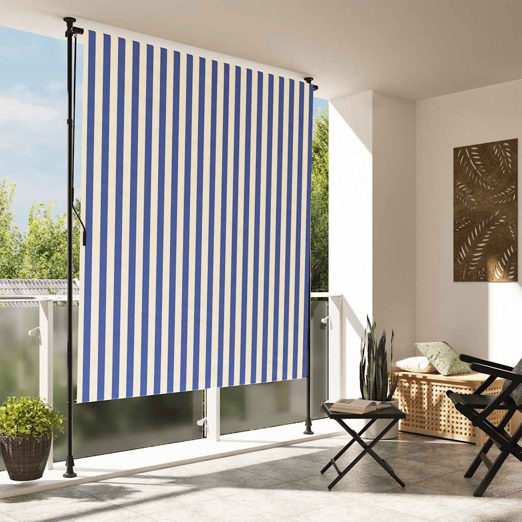Vidaxxl Außenrollo 200x270 cm Stoff und Stahl blau und weiß