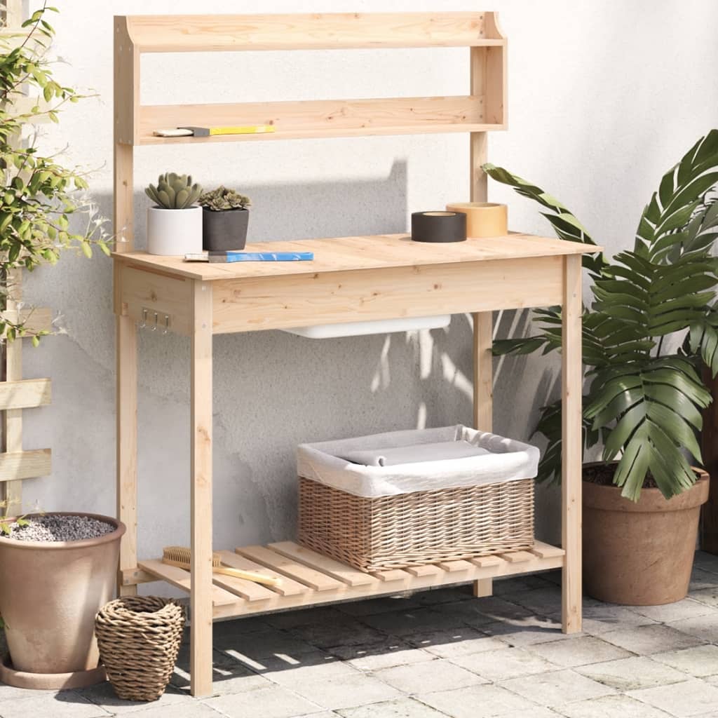 Vidaxx Pflanztisch mit Spüle 147,5x44x139,5 cm massives Kiefernholz