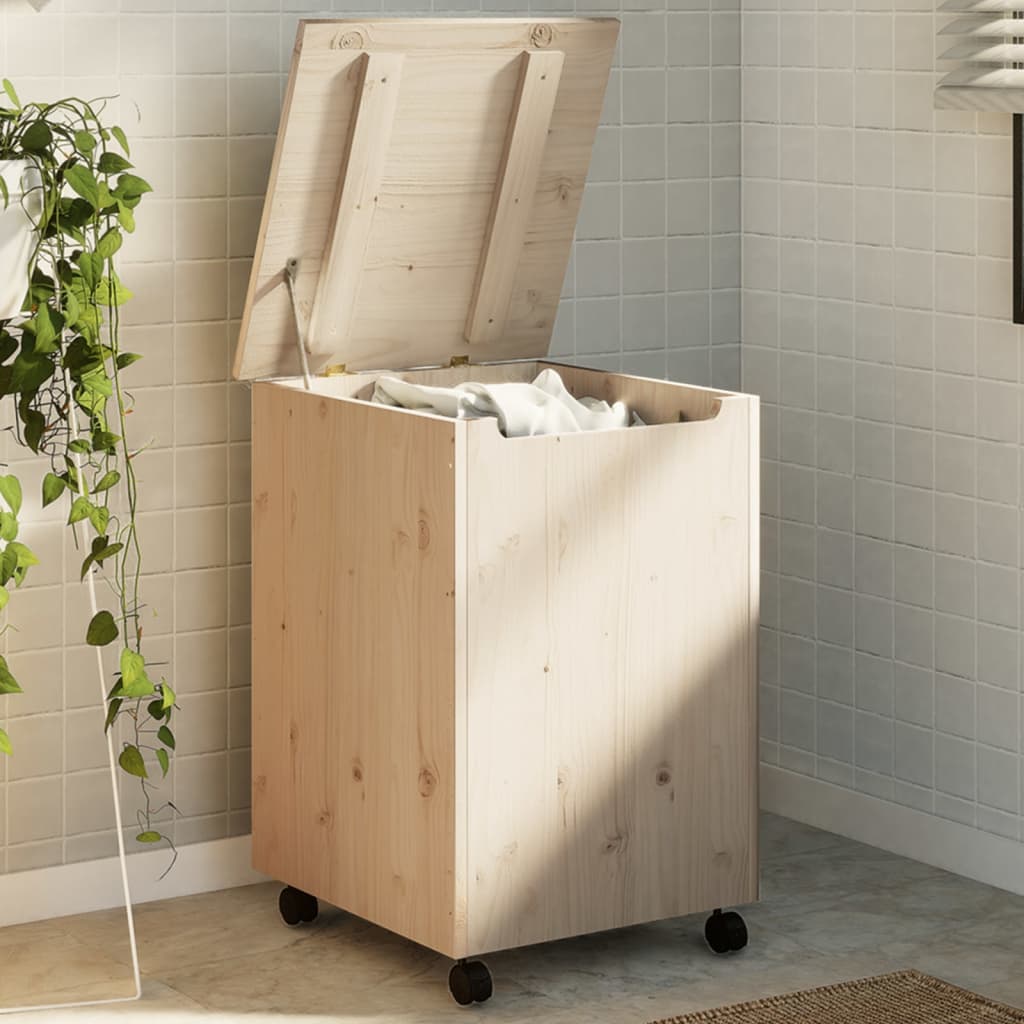 Vidaxx Wäschekorb mit Rollen Rana 45x45x64 cm massives Kiefernholz