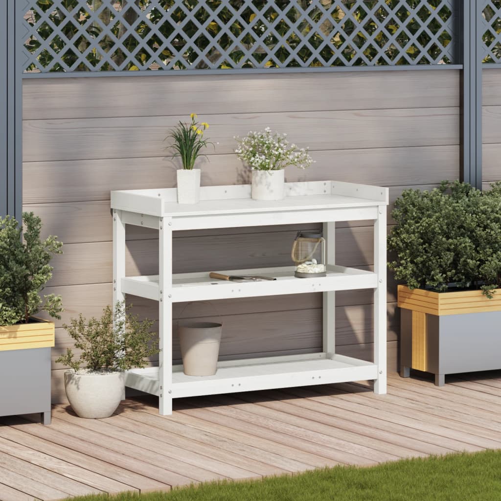 Vidaxx Pflanztisch mit Regalen 108x45x86,5 cm massives Kiefernholz weiß
