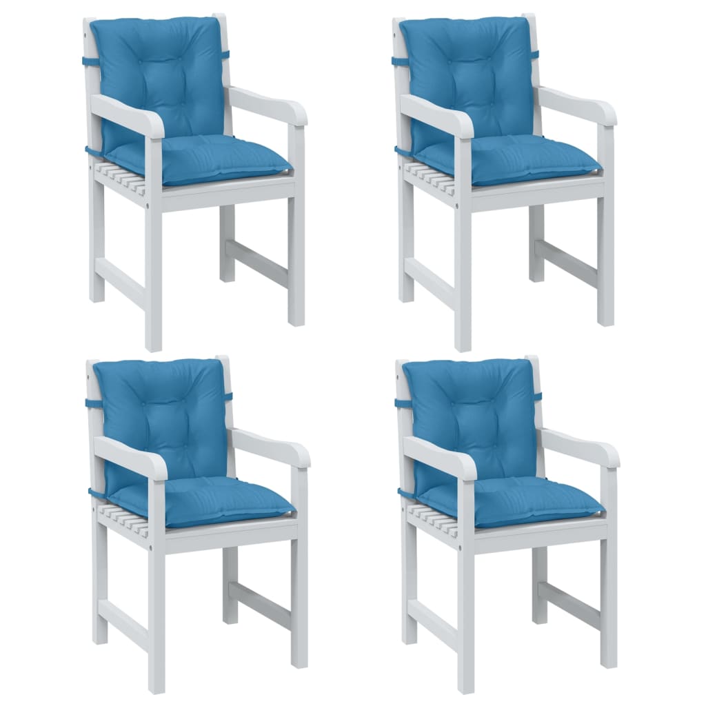 VidaXL Stuhlkissen 4 Stück niedrige Rückenlehne 100x50x7 cm Stoff blau gemischt