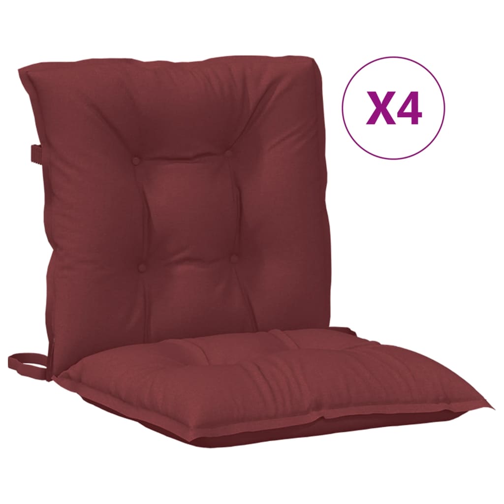 Vidaxx Stuhlkissen 4 Stück niedrige Rückenlehne 100x50x7 cm Stoff weinrot gemischt