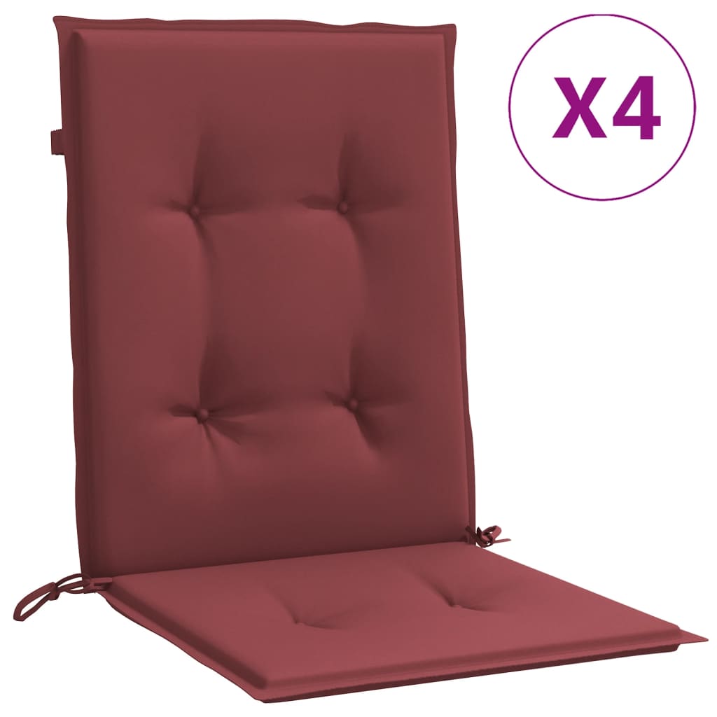 Vidaxx Stuhlkissen 4 Stück niedrige Rückenlehne 100x50x4 cm Stoff weinrot gemischt