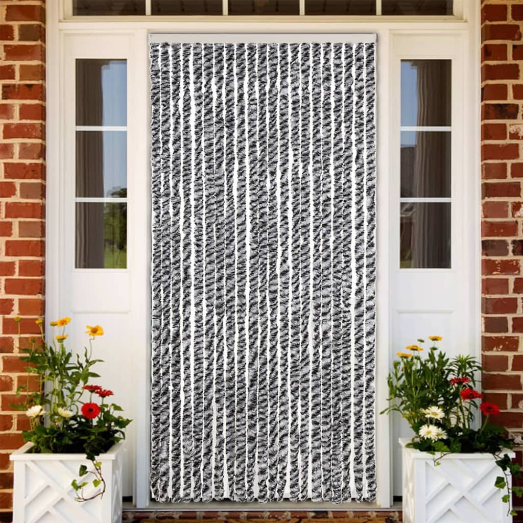Vidaxx Fliegenvorhang 90x220 cm Chenille Grau und Schwarz und Weiß