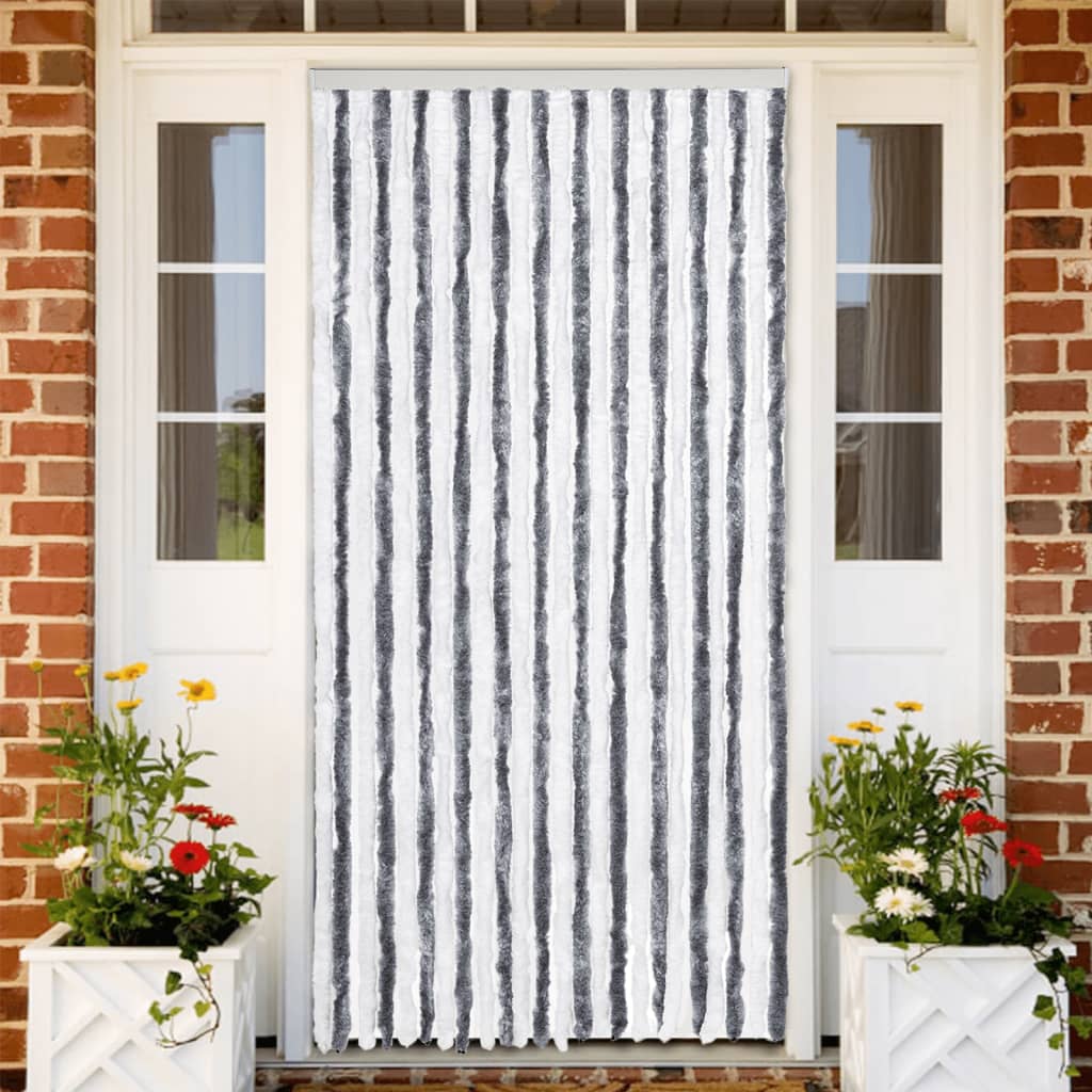 Vidaxx Fliegenvorhang 100x230 cm Chenille grau und weiß