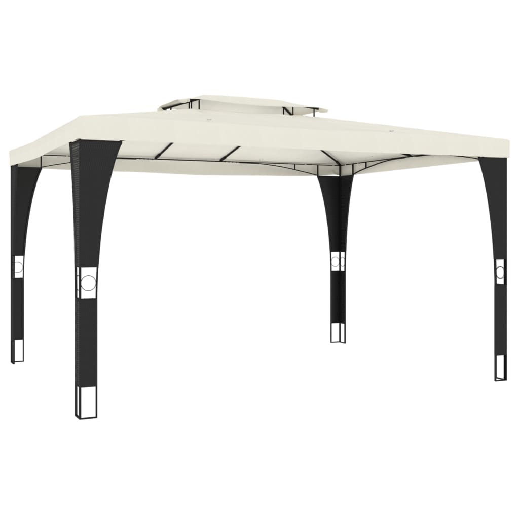 VidaXL Pavillon mit Doppeldach 3,98 x 2,98 m cremefarbener Stahl
